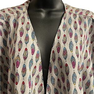 Lula Roe Colorful Feather Print Lightweight Open Cardigan Sz M